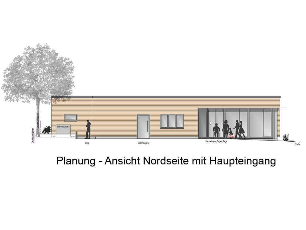 Planung Ansicht Nordseite mit Haupteingang zur Tagespflege